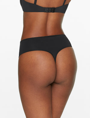  3 Pack Seamless Thongs For Women No Show Thongs Nylon  Stretch Thong Panties Underwear Black S-XL