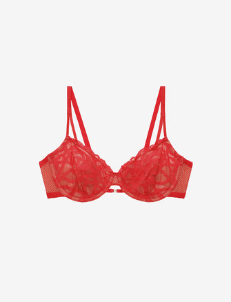 Rose Lace Unlined Demi Bra, Red - Thirdlove - 86.2% nylon/13.8% Spandex