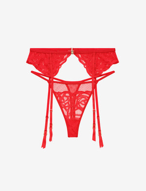 Rose Lace Thong & Garter Set, Red - Thirdlove - 86.2% nylon/13.8% Spandex