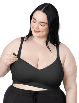 Kindred Bravely Sublime Wireless Busty Sleep Pumping Bra  Seamless Pumping  & Nursing Bra for E, F, G, H Cups (Black, Small-Busty) at  Women's  Clothing store